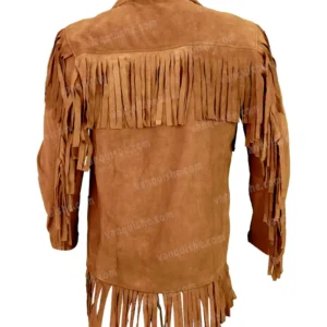 Mens Classic Cowboy Suede Fringe Biker Brown Leather Jacket Back