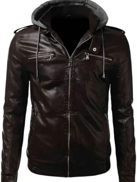 Mens Coffee Brown Hoodie Bomber Jacket