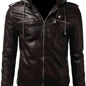 Mens Coffee Brown Hoodie Bomber Jacket