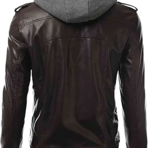 Mens Coffee Brown Hoodie Bomber Leather Jacket