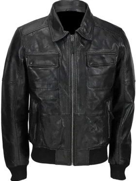 Mens Detachable Fur Collar Bomber Leather Jacket