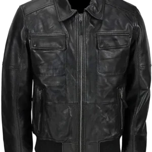 Mens Detachable Fur Collar Bomber Leather Jacket