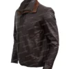 Mens Distressed Brown Classic Collar Leather Jacket Side
