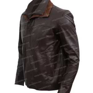 Mens Distressed Brown Classic Collar Leather Jacket Side