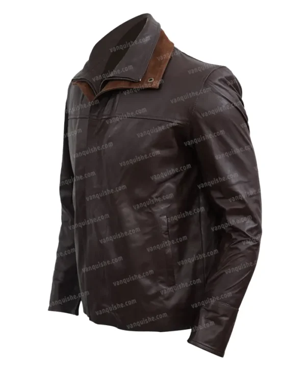 Mens Distressed Brown Classic Collar Leather Jacket Side