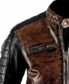 Mens Distressed Brown and Black Cafe Racer Leather Jacket