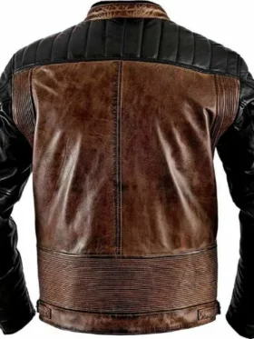 Mens Distressed Brown and Black Leather Jacket