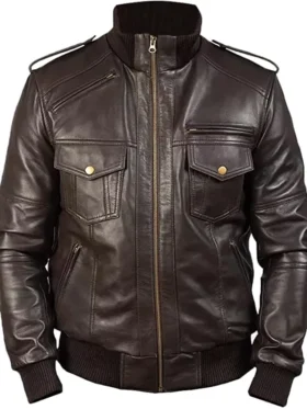 Mens-Erect-Collar-Biker-Brown-Leather-Jacket