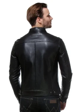 Mens Erect Collar Slim Fit Black Jacket
