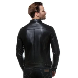 Mens Erect Collar Slim Fit Black Jacket