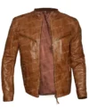 Mens Fitted Tan Brown Cafe Racer Motorcycle Leather Jacket Image