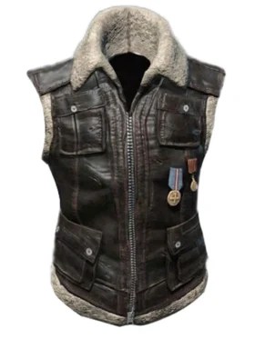 Mens Genuine Leather Shearling Fur Brown Vest