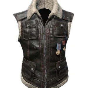 Mens Genuine Leather Shearling Fur Brown Vest