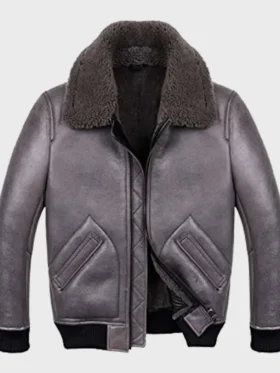 Mens Grey B2 Shearling Fur Aviator Genuine Leather Jacket