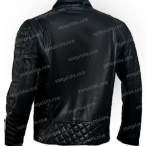 Mens Kay Michael Biker Quilted Black Leather Jacket Back