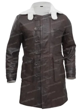 Mens Lambskin Leather Brown Sherpa Fur Coat