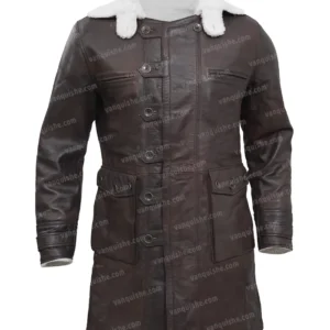 Mens Lambskin Leather Brown Sherpa Fur Coat