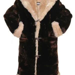 Mens Long Real Beaver Fur Trench Coat