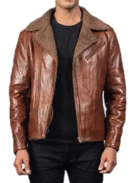 Brown-Biker-Shearling-Fur-Genuine-Leather-Jacket