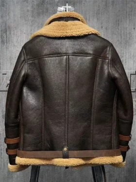 Brown Double Belted Collar Shearling Jacket