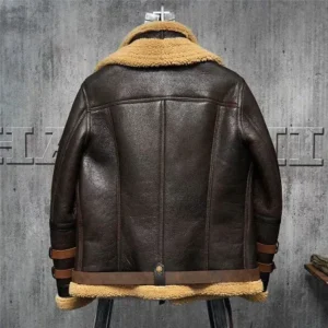 Brown Double Belted Collar Shearling Jacket