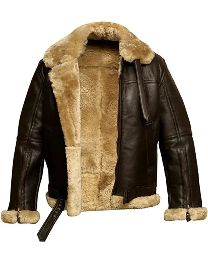 Dark Coffee Brown B3 Bomber Sheepskin Leather Jacket
