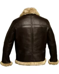 Dark Coffee Brown B3 Bomber Sheepskin Leather Jacket Back