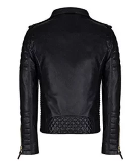 Diamond Quilted Padded Black Leather Jacket