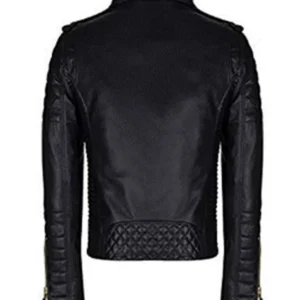 Diamond Quilted Padded Black Leather Jacket