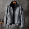 Distressed-Belted-Collar-Black-Biker-Shearling-Leather-Jacket