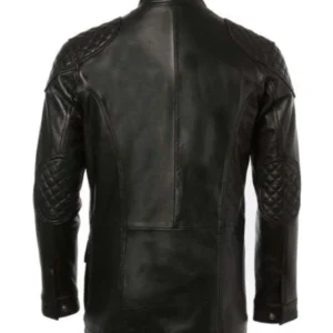Four Flap Pockets Quilted Shoulders Black Jacket Back