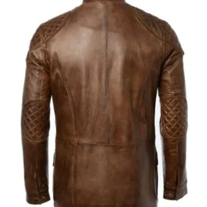 Four Flap Pockets Quilted Shoulders Brown Jacket Back