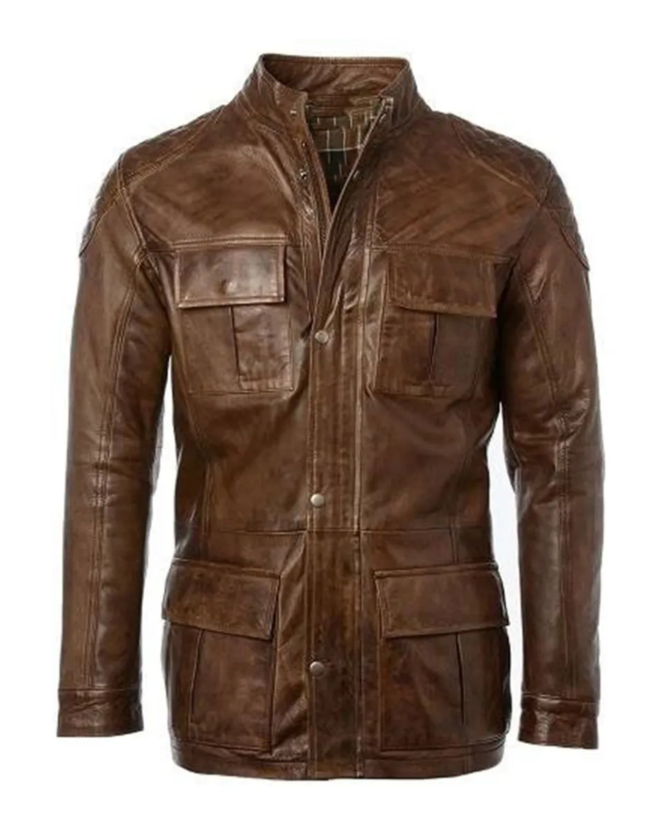 Four Flap Pockets Quilted Shoulders Brown Jacket