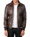 Four-Pockets-Chocolate-Brown-Bomber-Leather-Jacket