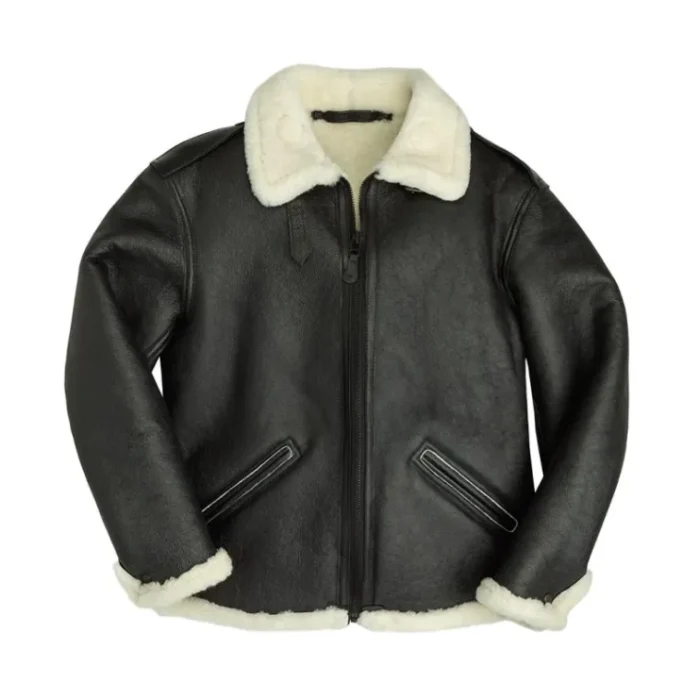 Men Shearling Black B6 Bomber Genuine Leather Jacket