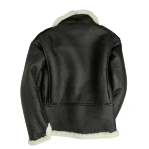Men Shearling Black B6 Bomber Genuine Leather Jacket Back