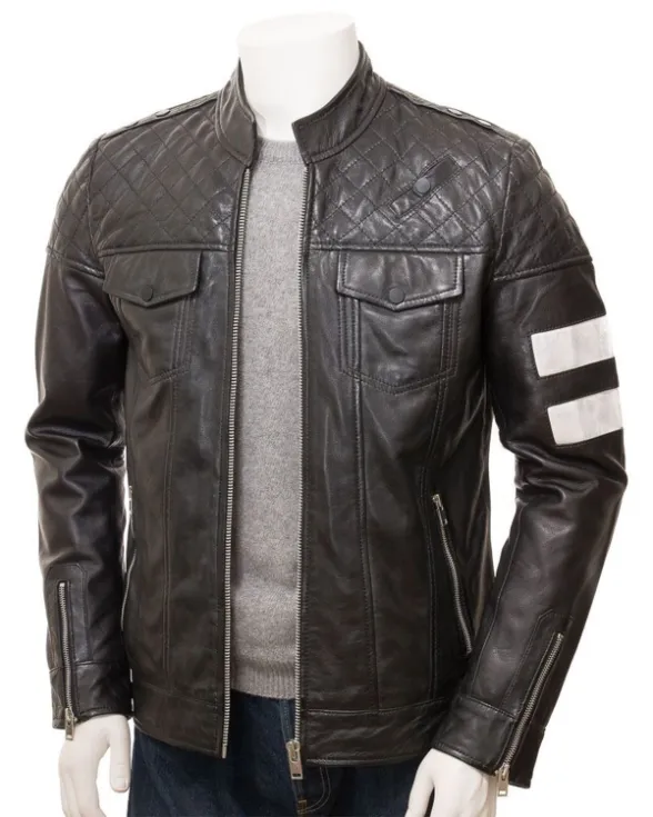 Mens 04 Pockets Diamond Quilted Motorcycle Jacket