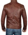 Mens 04 Zipper Pockets Padded Leather Jacket Back
