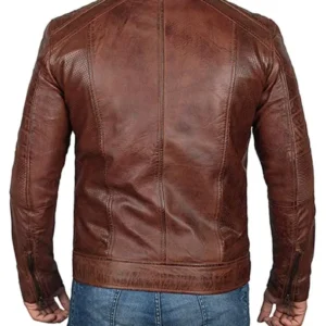 Mens 04 Zipper Pockets Padded Leather Jacket Back