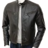 Mens 80s Style Vintage Biker Quilted Leather Jacket Black