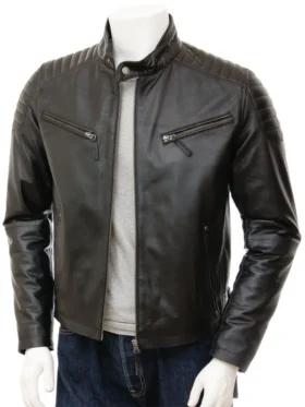 Mens 80s Style Vintage Biker Quilted Leather Jacket Black