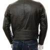 Mens 80s Style Vintage Biker Quilted Leather Jacket Black Back