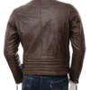 Mens 80s Style Vintage Biker Quilted Leather Jacket Brown Back