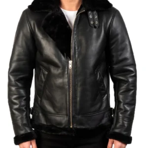 Mens All Black B3 Bomber Leather Jacket