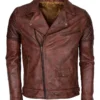 Mens Asymmetrical Zipper Brown Quilted Jacket