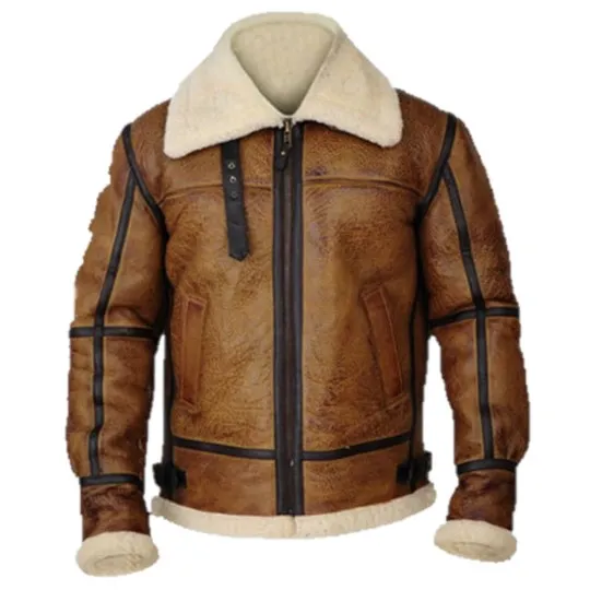 Mens B3 Distressed Brown Genuine Leather Jacket