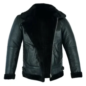 Mens-Black-Belted-Collar-Shearling-Jacket
