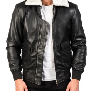 Mens Black with White Fur Collar G 1 Bomber Jacket
