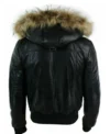 Mens Bomber Leather Jacket With Detachable Hood Back