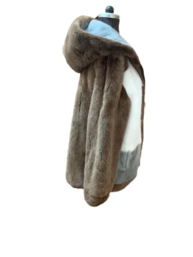 Mens Brown Beige Colorblocked Mink Fur Hooded Jacket